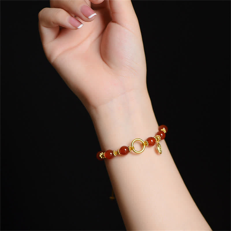 Mythstone Red Agate Happiness Charm String Bracelet