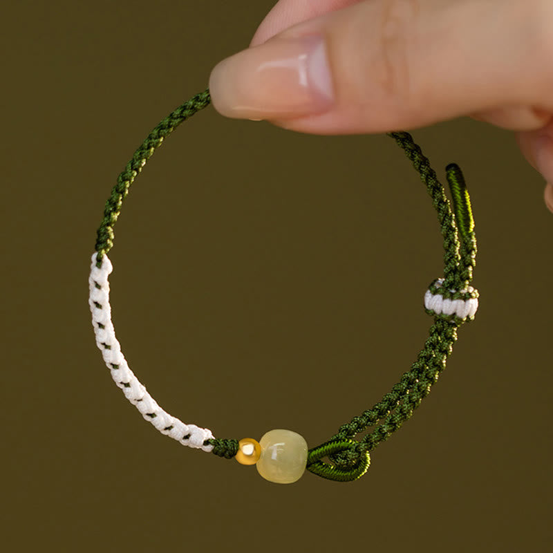 Pulsera trenzada de plata de ley 925 con cuentas de jade hetiano y suerte de Mythstone 