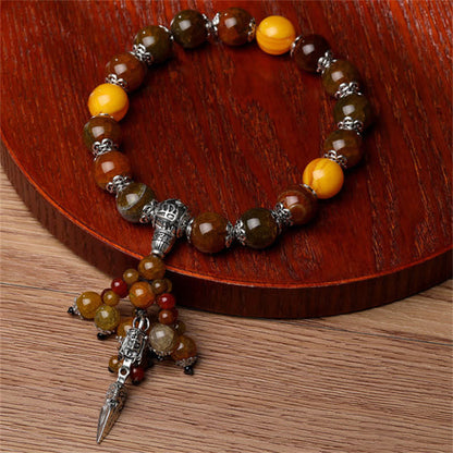 Mythstone Natural Tiger Eye Red Agate Dragon Vein Agate Stone Vajra Dorje Power Healing Bracelet Car Decoration