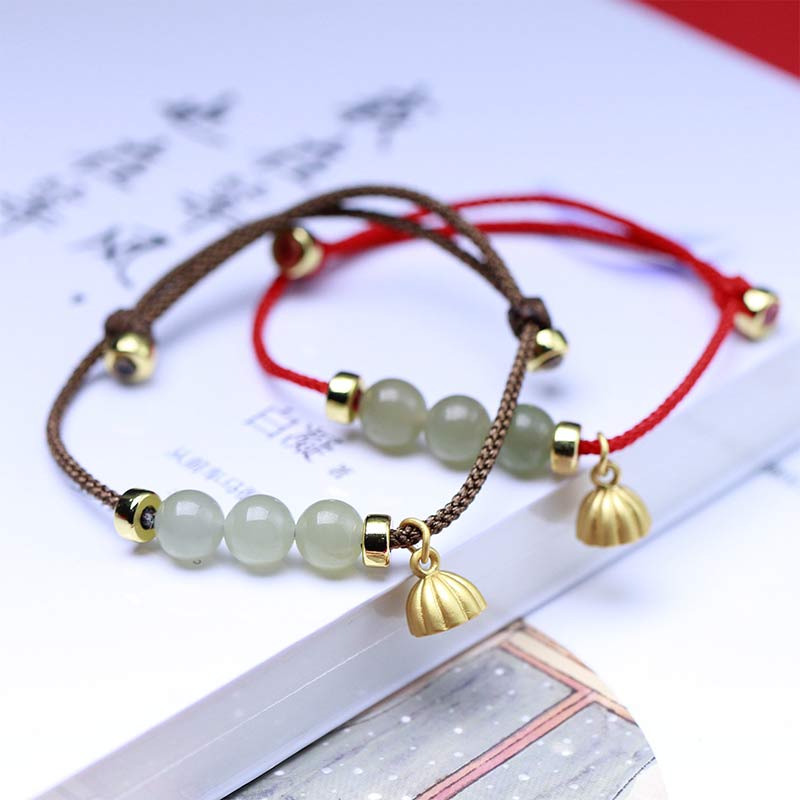 Mythstone Natural Jade Lotus Seed Strength Red String Weave Bracelet