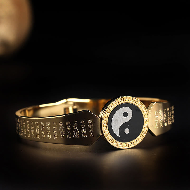 Pulsera de acero de titanio con armonía y mantra Om Mani Padme Hum de Mythstone Yin Yang Lotus