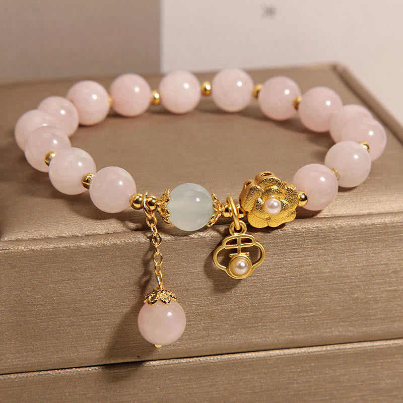 Pulsera de la suerte con flor de cristal rosa natural Mythstone