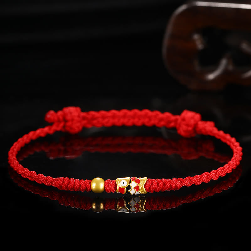 Mythstone 999 Gold Luck Koi Fish Handcrafted Braided String Bracelet