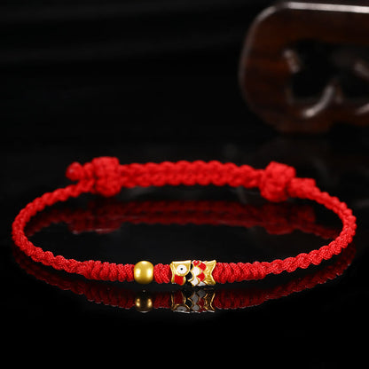 Mythstone 999 Gold Luck Koi Fish Handcrafted Braided String Bracelet