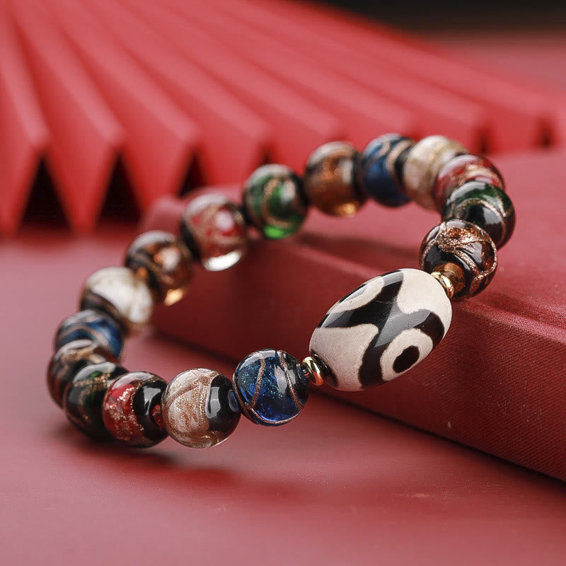 Mythstone Tibetan Nine-Eye Dzi Bead Three-eyed Dzi Bead Liuli Glass Bead Wealth Bracelet