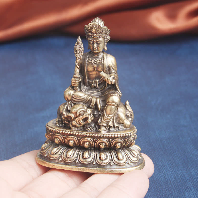 Estatua decorativa de cobre del Bodhisattva Serenity de Manjusri, piedra mítica