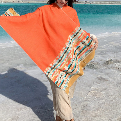 Mythstone Tibetan Shawl Colorful Geometry Winter Cozy Travel Scarf Wrap