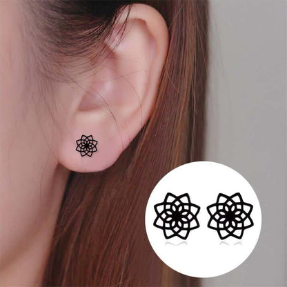 Mythstone Tibetan Lotus Pattern New Beginning Stud Earrings