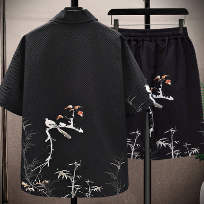 Mythstone Landscape Coconut Trees Magpie Pattern Short Sleeve Shorts Men's Set