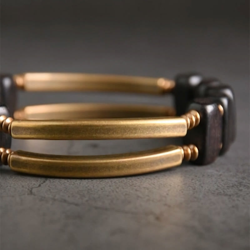 Mythstone Tibetan Ebony Wood Copper Balance Double Layer Bracelet