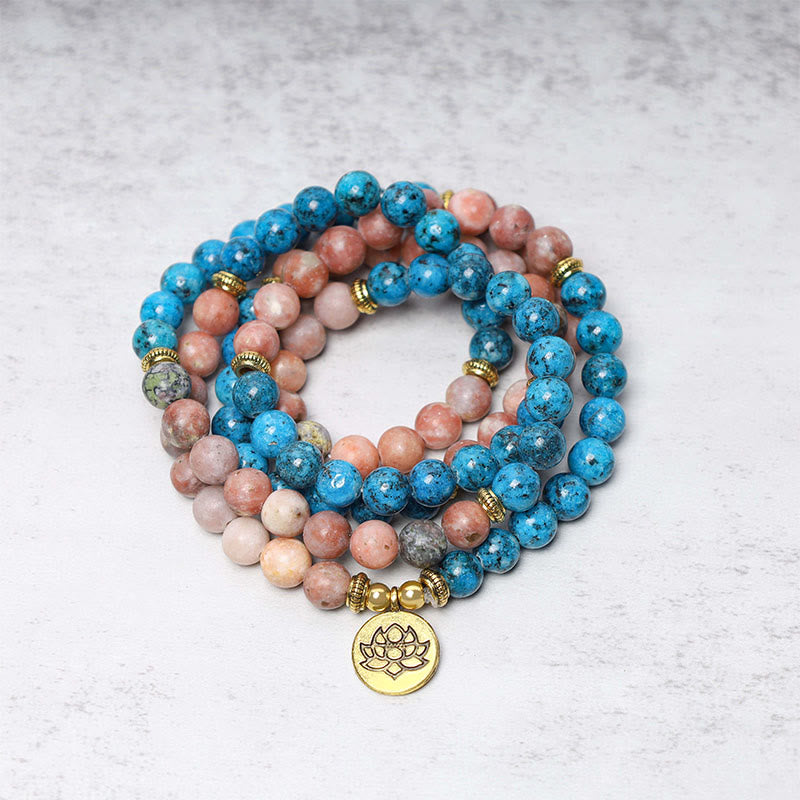 Mythstone 108 Mala Beads Apatite Red Stone Lotus Meditation Prayer Bead Bracelet