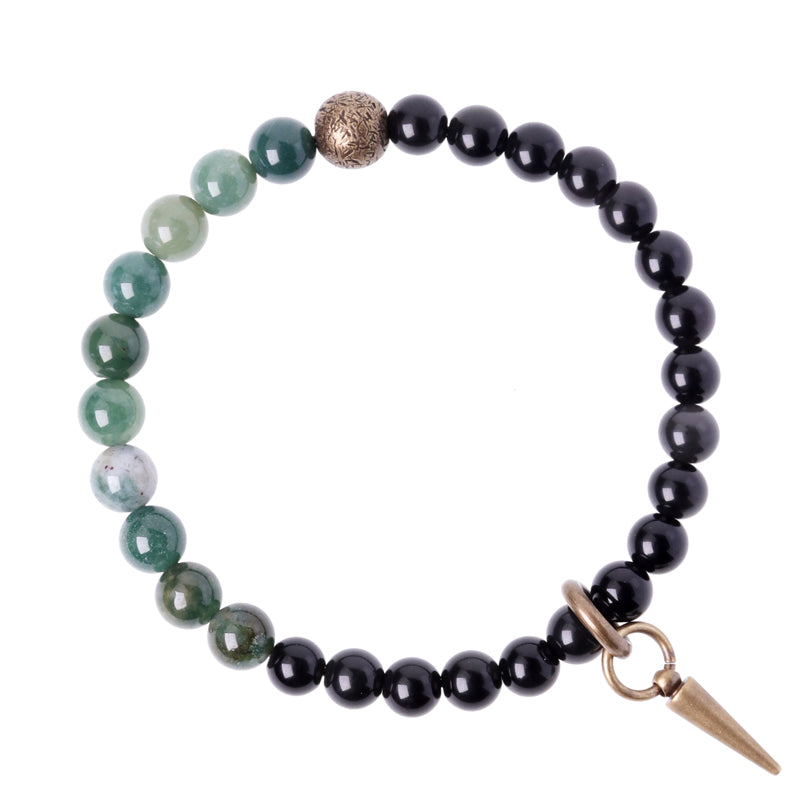 Mythstone Black Obsidian Sodalite Crystal Copper Strength Couple Bracelet