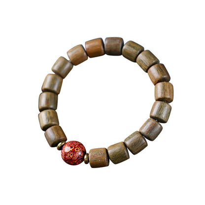 Mythstone Natural Green Sandalwood Small Leaf Red Sandalwood Lacquer Bead Peace Bracelet