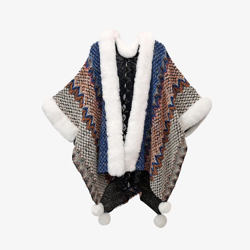 Mythstone Tibetan Multicolored Wavy Lines Knitted Striped Shawl Coat Winter Cozy Travel Scarf Wrap