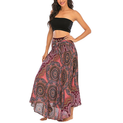 Mythstone Two Style Wear Bohemian Mandala Flower Lace-up Skirt Dress