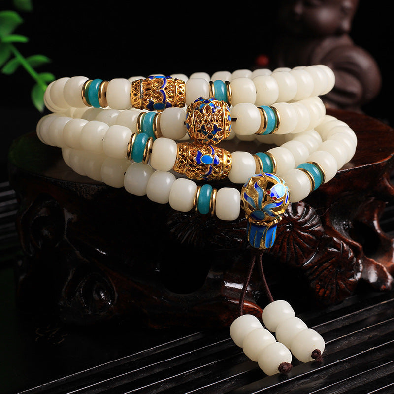 MythStone Natural White Bodhi Seed Mala 108 Beads Wealth Bracelet