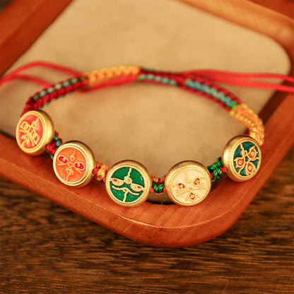 Mythstone Tibetan Five God Of Wealth Colorful Rope Braided Luck Bracelet