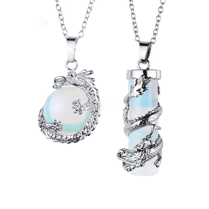 Mythstone 2pc Dragon Wrapped Round Ball Gemstone Couple Necklace Pendant