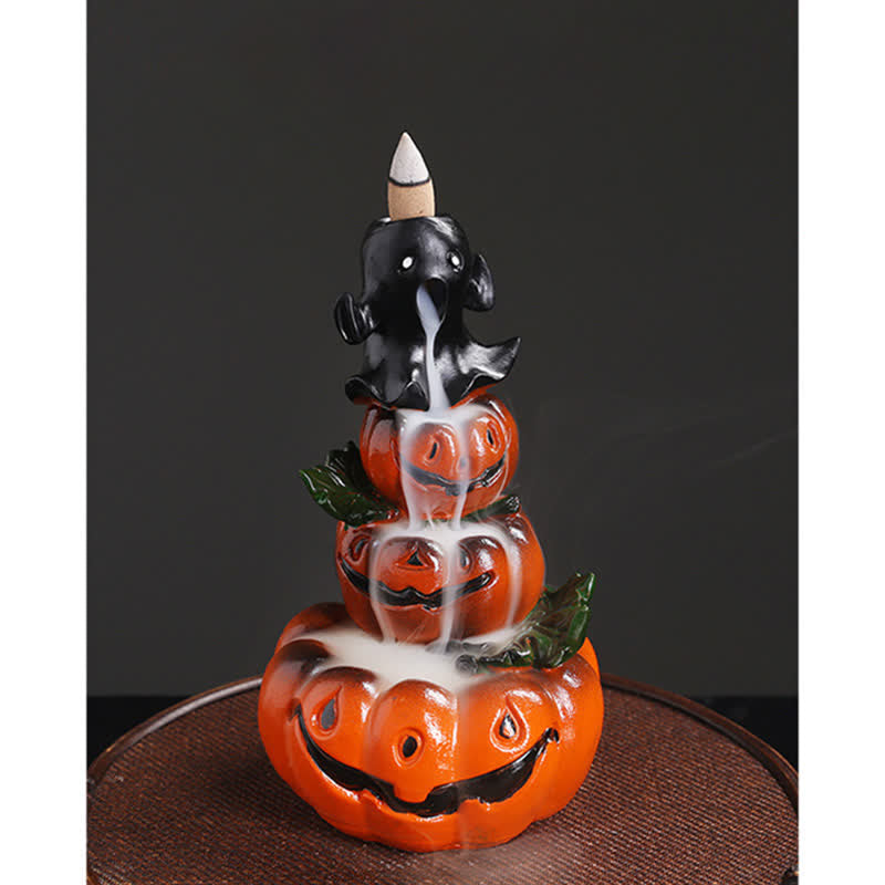 Mythstone Halloween Pumpkins Ghost Resin Backflow Smoke Fountain Incense Burner Decoration