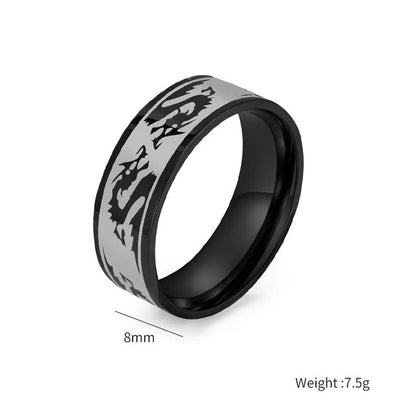 Mythstone Dragon Carved Protection Strength Titanium Steel Ring