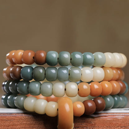 Mythstone 108 Mala Beads Gradient Bodhi Seed Green Tara Buddha Engraved Peace Harmony Bracelet