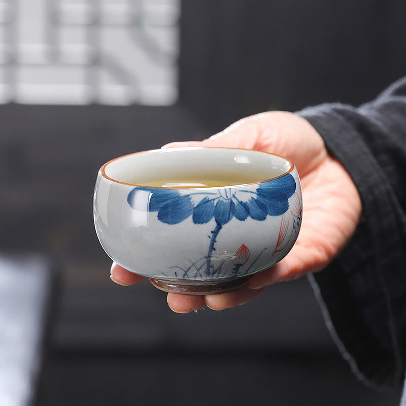 Mythstone Lotus Flower Leaf Bamboo Ceramic Teacup Kung Fu Tea Cups