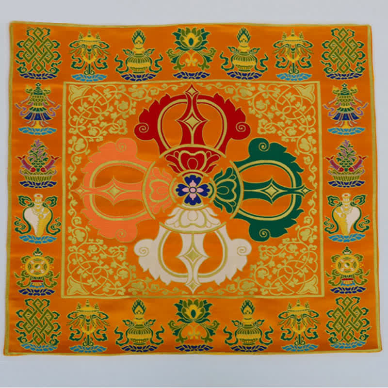 Mythstone Flower Endless Knot Prayer Altar Mat Healing Meditation 8 Auspicious Symbols Mat Table Runner