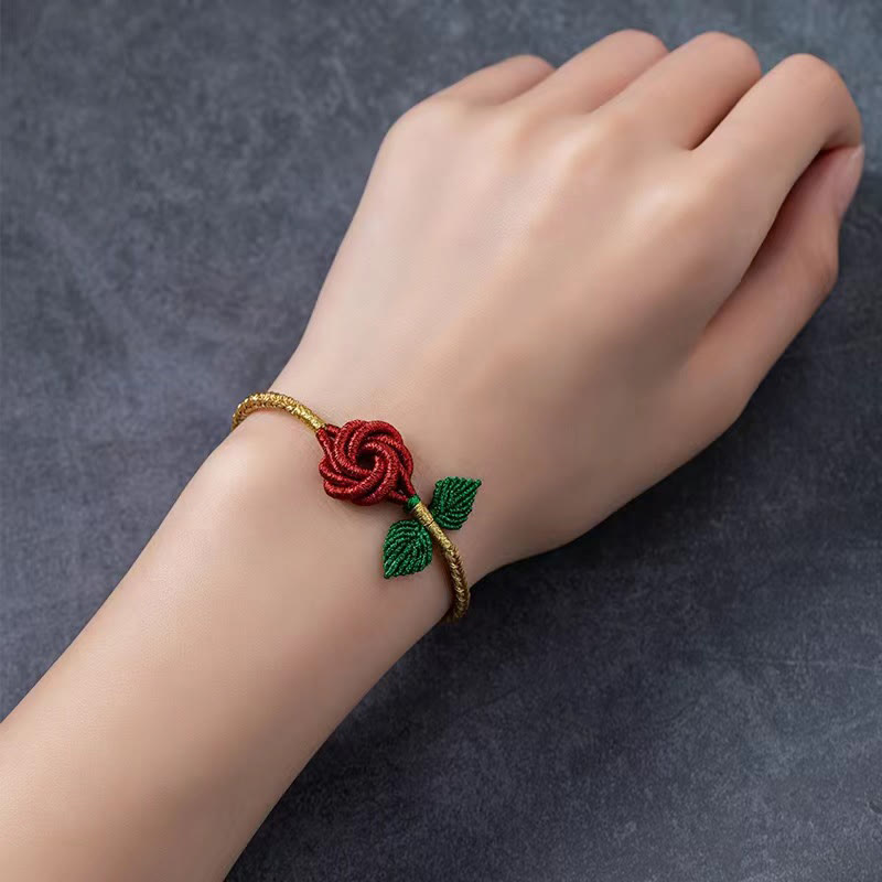 Mythstone Rose Flower Rope Eight Thread Peace Knot Luck Handmade Bracelet