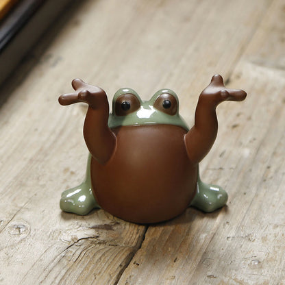 Mythstone FengShui Wealth Lucky Cute Frog Ceramic Tea Pet Figurine Decoration