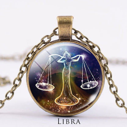 12 Constellations of the Zodiac Moon Starry Sky Protection Blessing Necklace Pendant