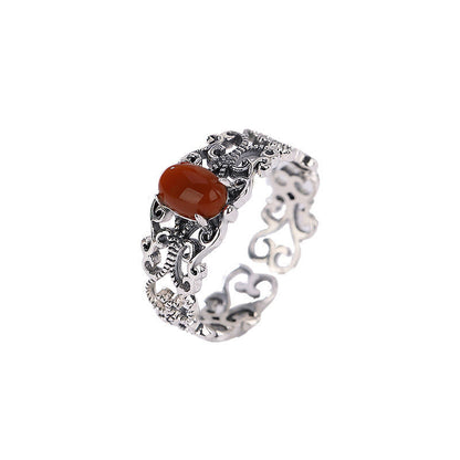 Mythstone 925 Sterling Silver Vintage Red Agate Self-acceptance Calm Ring