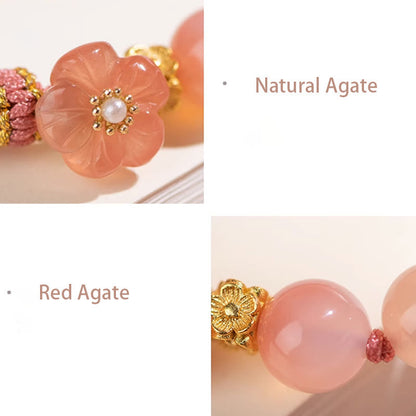 Mythstone Natural Gradient Agate Reincarnation Knot Peach Blossom Wealth Luck Handmade String Bracelet