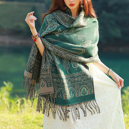 Mythstone Vintage Tibetan Leaves Pattern Design Shawl Cozy Travel Scarf Wrap