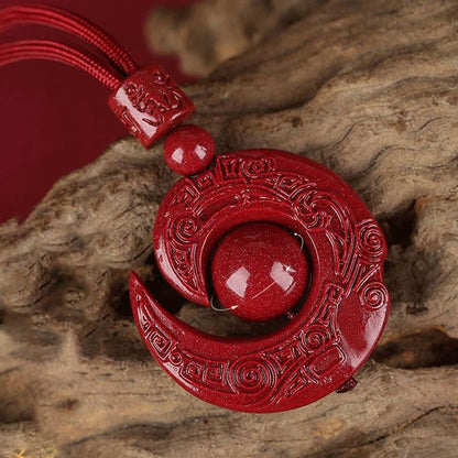 Mythstone One's Luck Improves Design Patern Natural Cinnabar Concentration Necklace Pendant