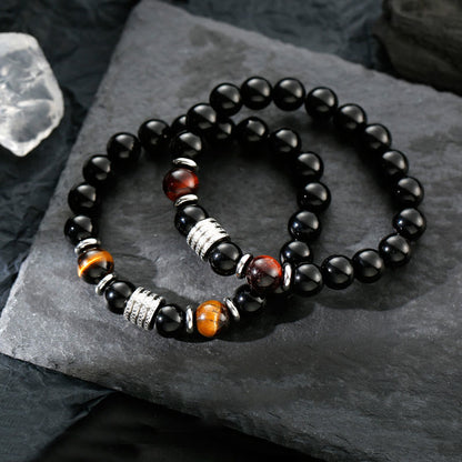 Pulsera de piedra mitológica con obsidiana negra natural y ojo de tigre