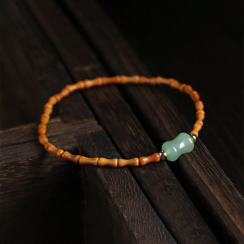 Mythstone Natural Olive Pit Green Aventurine Bamboo Pattern Luck Bracelet