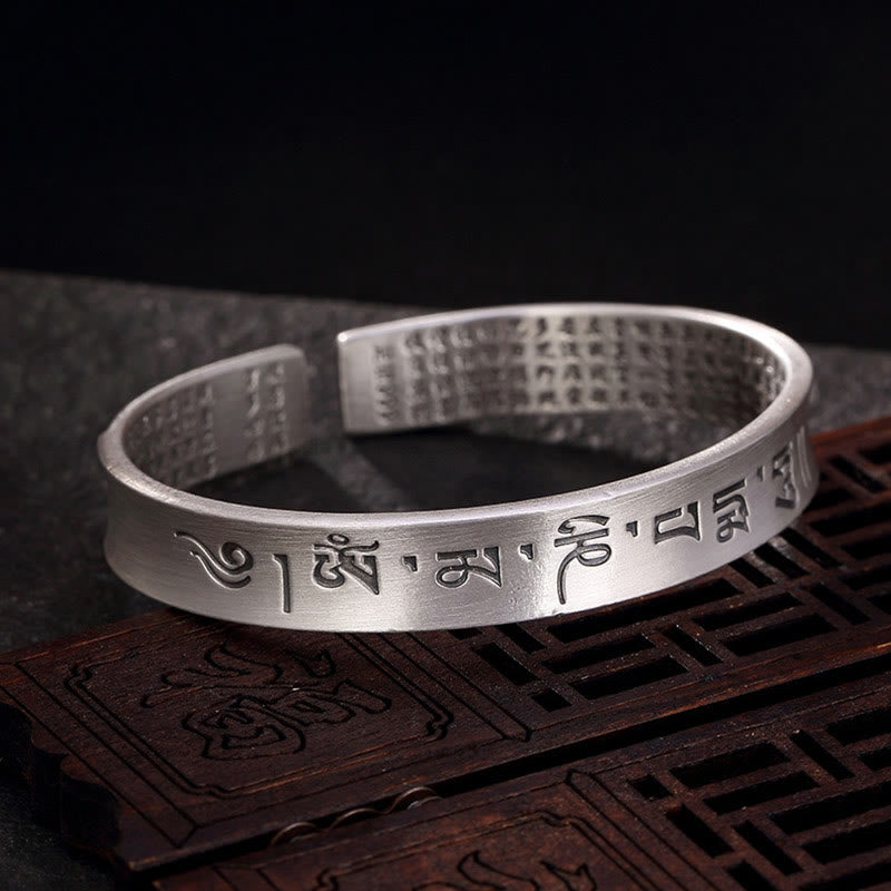 Mythstone 999 Sterling Silver Year of the Dragon Chinese Zodiac Om Mani Padme Hum Carved Wisdom Bracelet Bangle