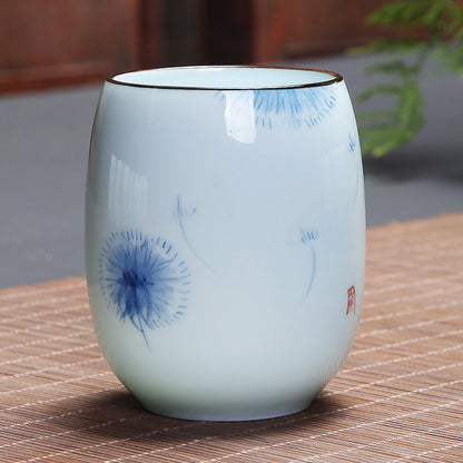 Mythstone Koi Fish Lotus Landscape Dandelion Peony Flower Ceramic Teacup Kung Fu Tea Cup