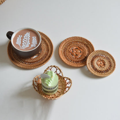 Mythstone Ceramic Flower Pattern Rattan Cup Mat Tea Cup Coaster