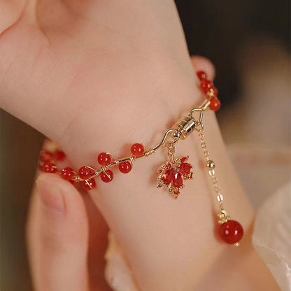 Mythstone Red Maple Leaf Luck Charm Bracelet