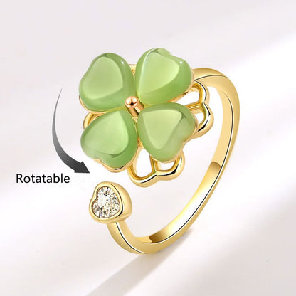 Mythstone Cat's Eye Four Leaf Clover Zircon Love Rotatable Ring