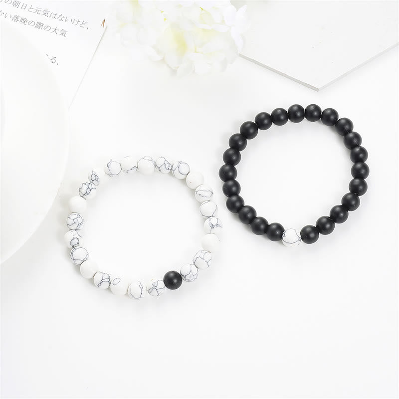 Mythstone 2pcs Natural Frosted Stone White Turquoise Bead Couple Bracelet