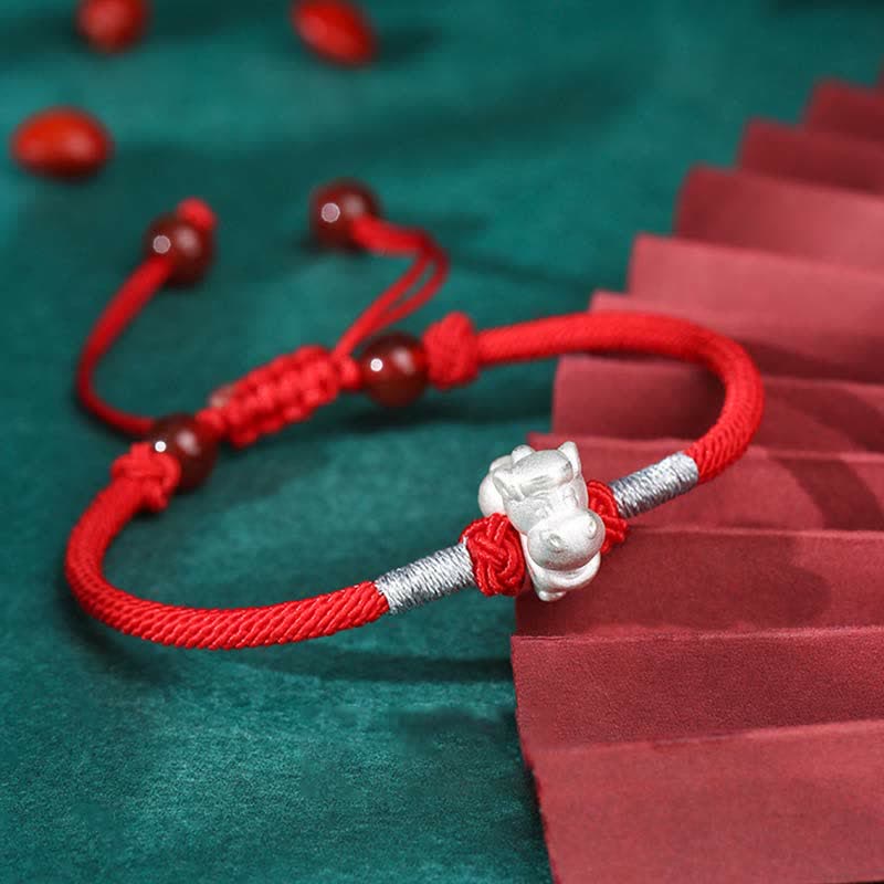 Mythstone 999 Sterling Silver Chinese Zodiac Luck Strength Red String Bracelet