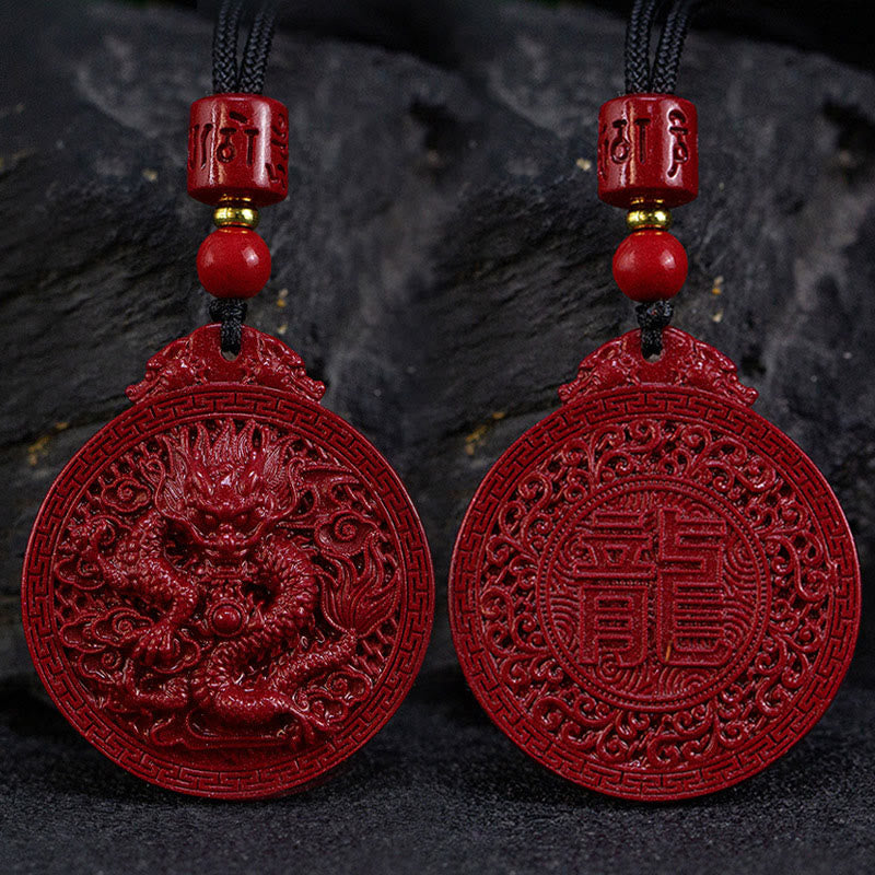 MythStone Year of the Dragon Natural Cinnabar Dragon Protection Necklace Pendant