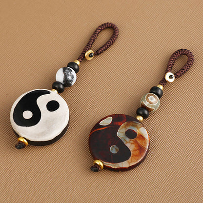 Mythstone Natural Agate Yin Yang Dzi Bead Balance Keychain