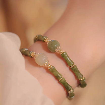 Mythstone 14K Copper Plated Peridot Hetian Jade Bamboo Pattern Luck Bracelet