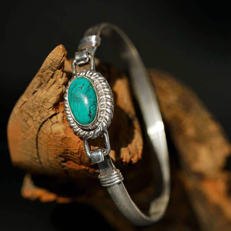 Mythstone 925 Sterling Silver Turquoise Balance Protection Handmade Nepal Bracelet Bangle