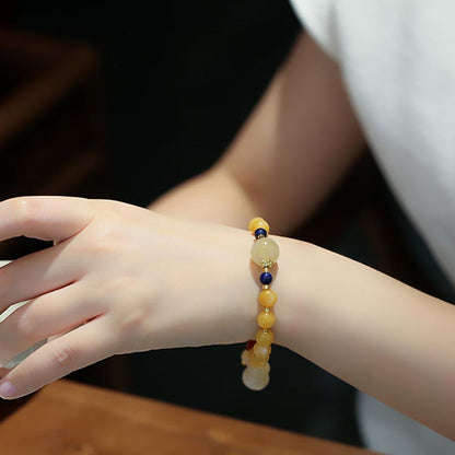 Pulsera de jade con amuleto de calabaza de seda dorada natural Mythstone para la suerte y la riqueza 