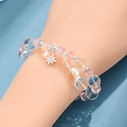 Pulsera con dije de estrella protectora de cristal blanco y rosa Mythstone