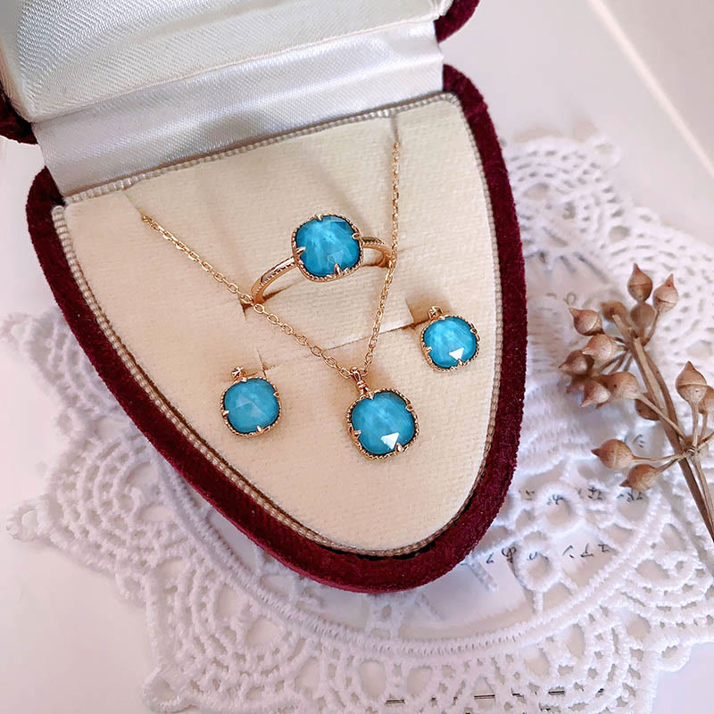 Mythstone 925 Sterling Silver Plated Gold Turquoise Protection Ring Earrings Necklace Pendant Set